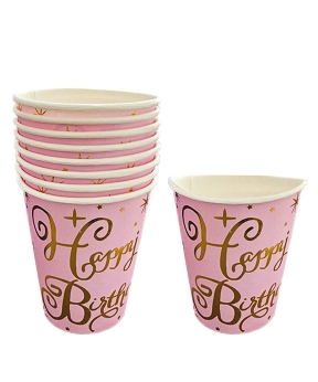 Стаканчики бумажные TM Pelican  "Happy Birthday розовые с золотыми звездочками"   10шт (871424)