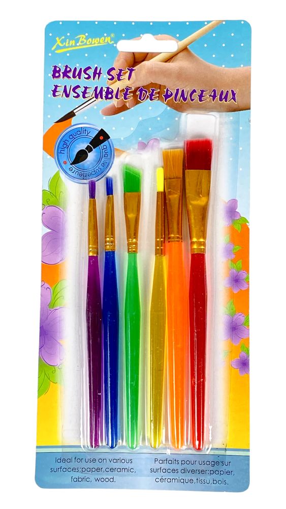 Набор кисточек синтетика 6шт пластиковые ручки, плоские (XBW-61)