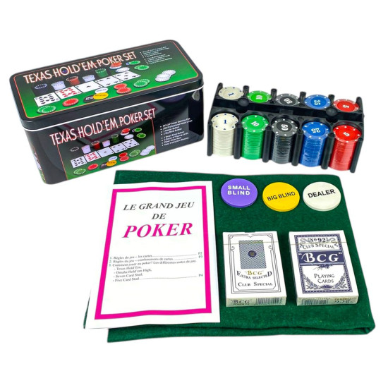 Набір для покеру 200 фішок + 2 колоди карт + скатертину, фішка дилера (200P)