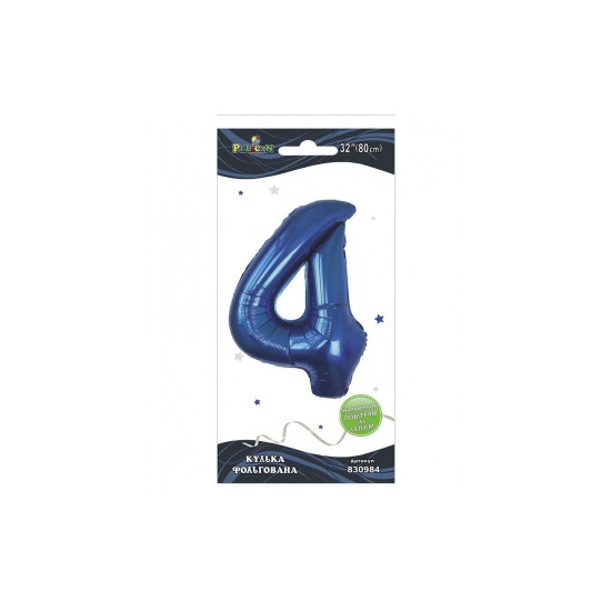 Цифра фольгированная  "4" индиго 32"(80cm) Pelican (830984)
