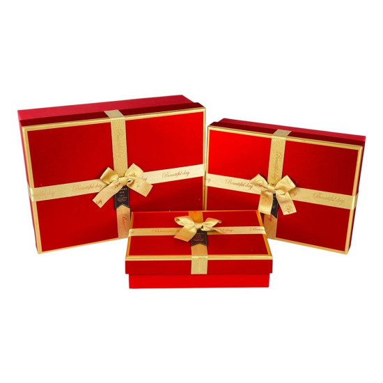 Набор коробок 3 шт прямоугольные, 33 х 25 х 12см  с глитером (10241 dark red)