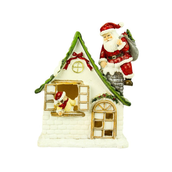 Новогодний cувенир с подсветкой Санта на дому 14,5 х 19,5 см (L01192)