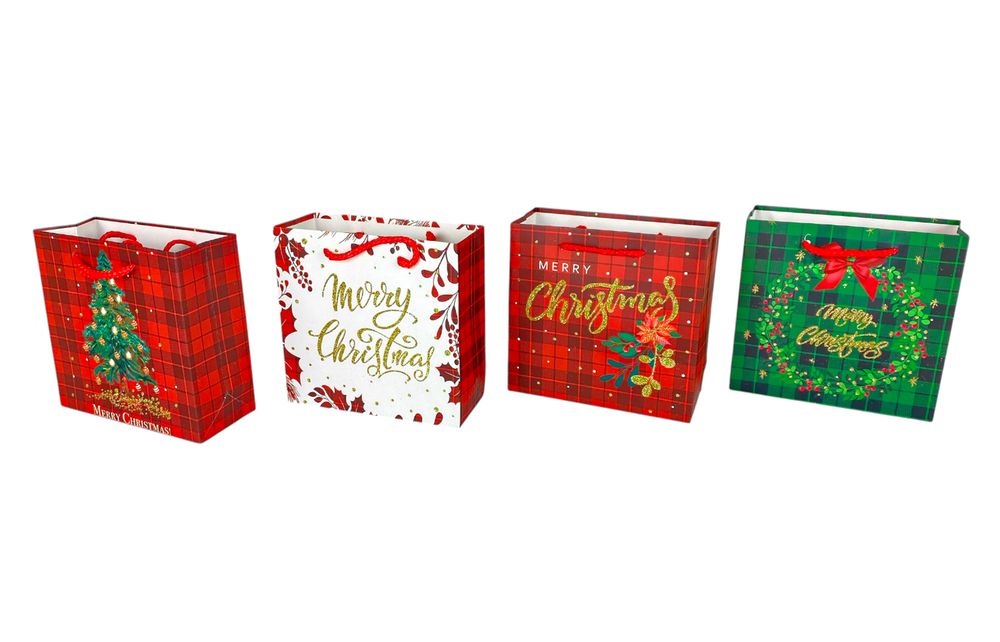 Пакет подарунковий  новорічний, 4 дизайни, 210g , 14 х 15 х 7 см (BL-2019XS-4)