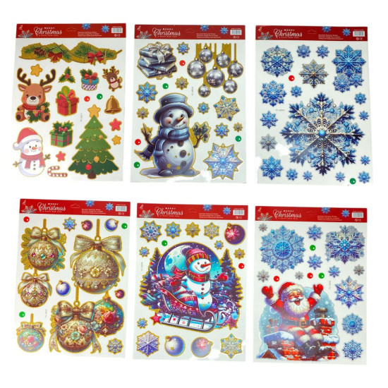 Наліпка новорічна на вікна багаторазова, з глітером 42 х 30см (YC-JSD01-12)