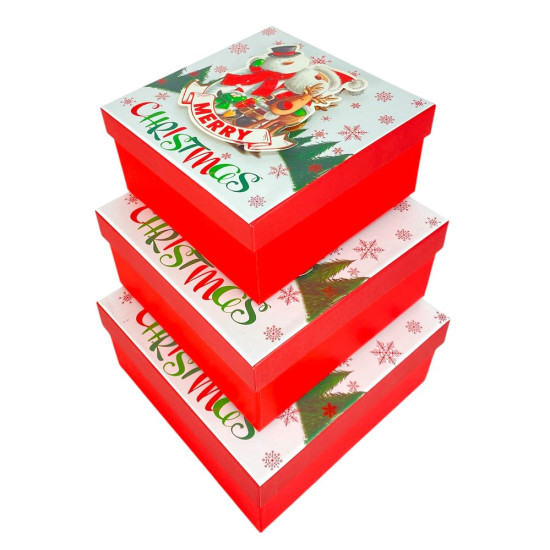 Подарочная новогодняя коробка 20 х 20 х 9,5см, 3шт/наб (3566L)