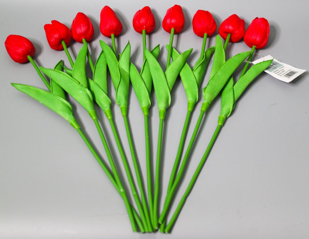 Букет латексних тюльпанів з ефектом живого дотику 9 бутонів (4 х 4см) червоний 34 см Червоний Marill (C30444-01)