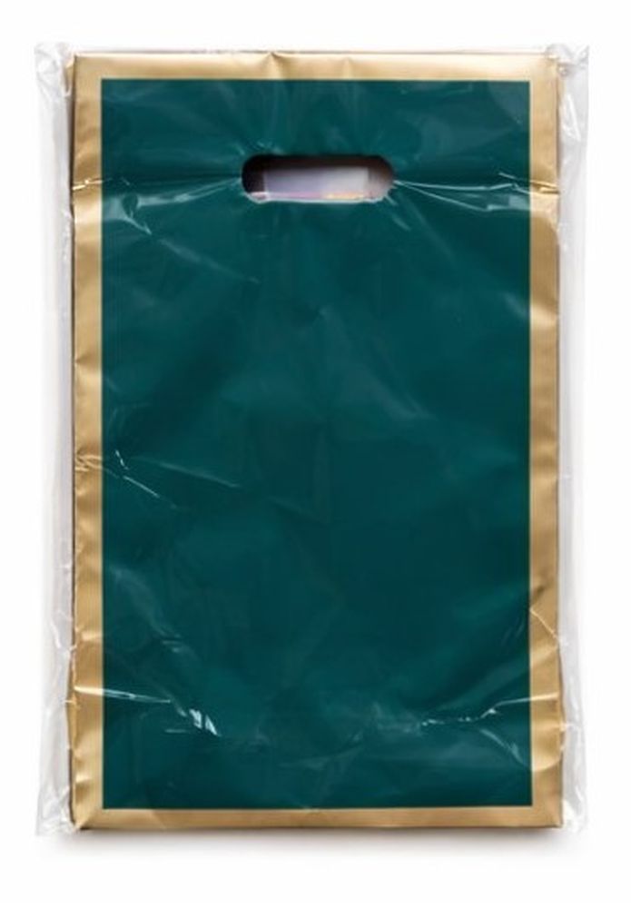 Пакет поліетиленовий з прорізною ручкою, 30 х 20см (10804 green-gold)