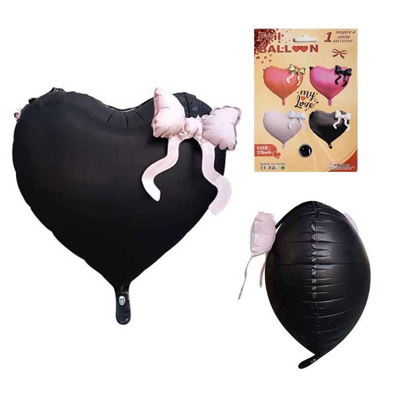 Кульки фольговані Серце з бантом 22'' чорний колір (CX-11)