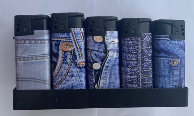 Зажигалка пластиковая Джинс (турбо пламя) Разноцветный Unison (1308-3)