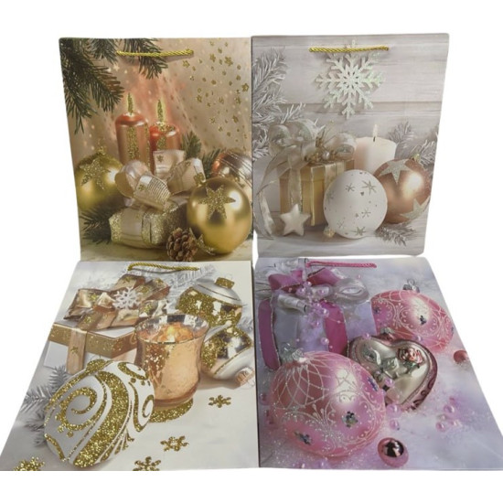 Пакет новорічний з глітером EF-2337XL-2, 30х41.5х12см 210гр, 4 дизайни Різнокольоровий Unison (EF-2337XL-2)