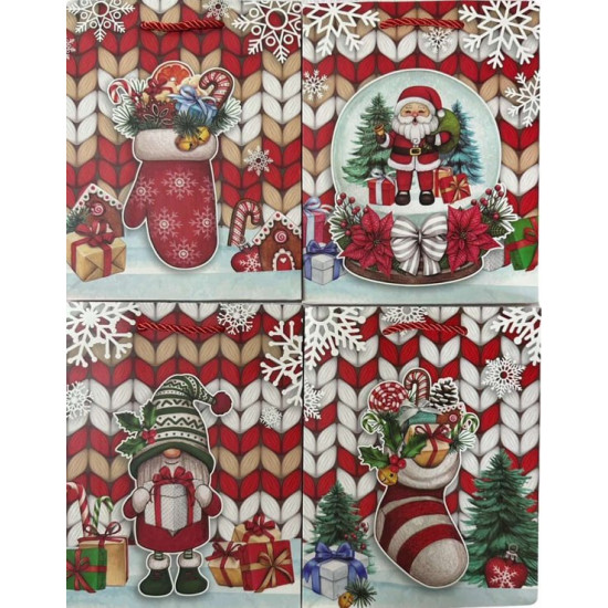 Пакет подарунковий HL-6628L-4,  новорічний , 31*40*12cm 4 дизайни Червоний Unison (HL-6628L-4)