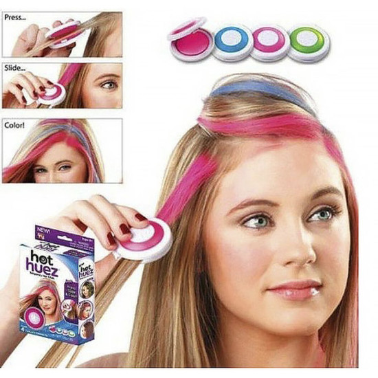 Цветные мелки пудра для волос hot huez мгновенное окрашивание, 4шт (11132)