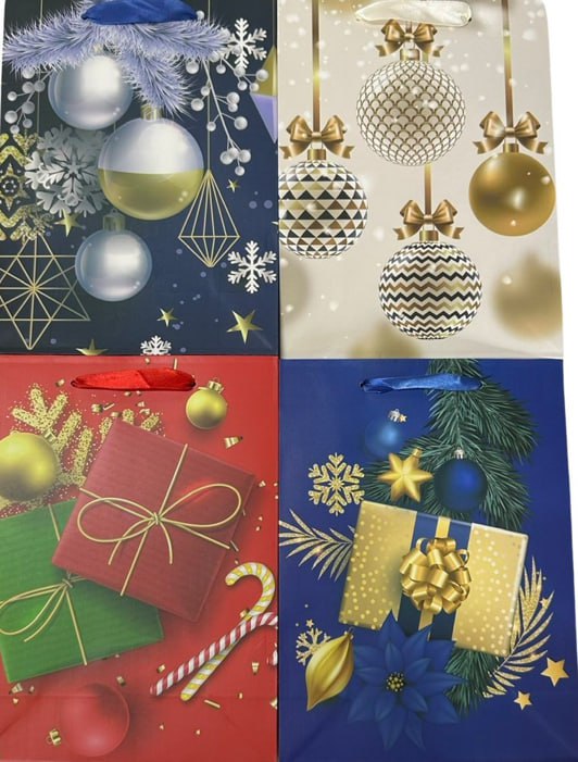 Новогодний подарочный пакет, "Новогодние украшения",26х32х10см, 4 диз.,  B-9010-2 Разноцветный Unison (B-9010-2)