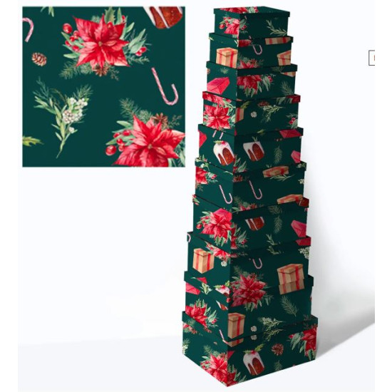 Подарочная прямоугольная новогодняя, в наборе 10шт,   Unison 581-4 (581-4)