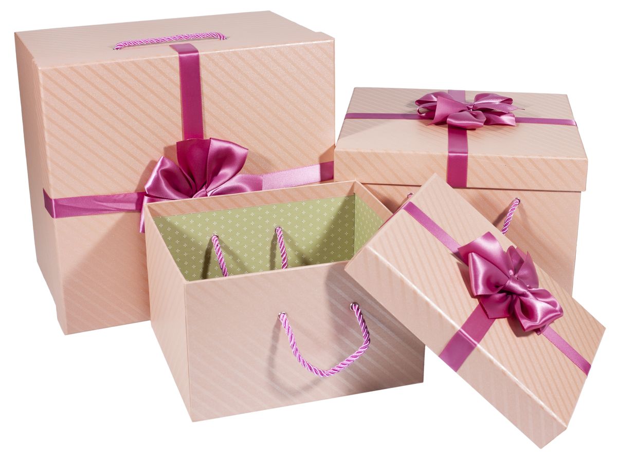Подарункова коробка SN17-5, прямокутна рожева з малиновим бантом, 29х27х19cm/25х23х16.5/22х19х13.5cm   3шт. в наборі (SN17-5)