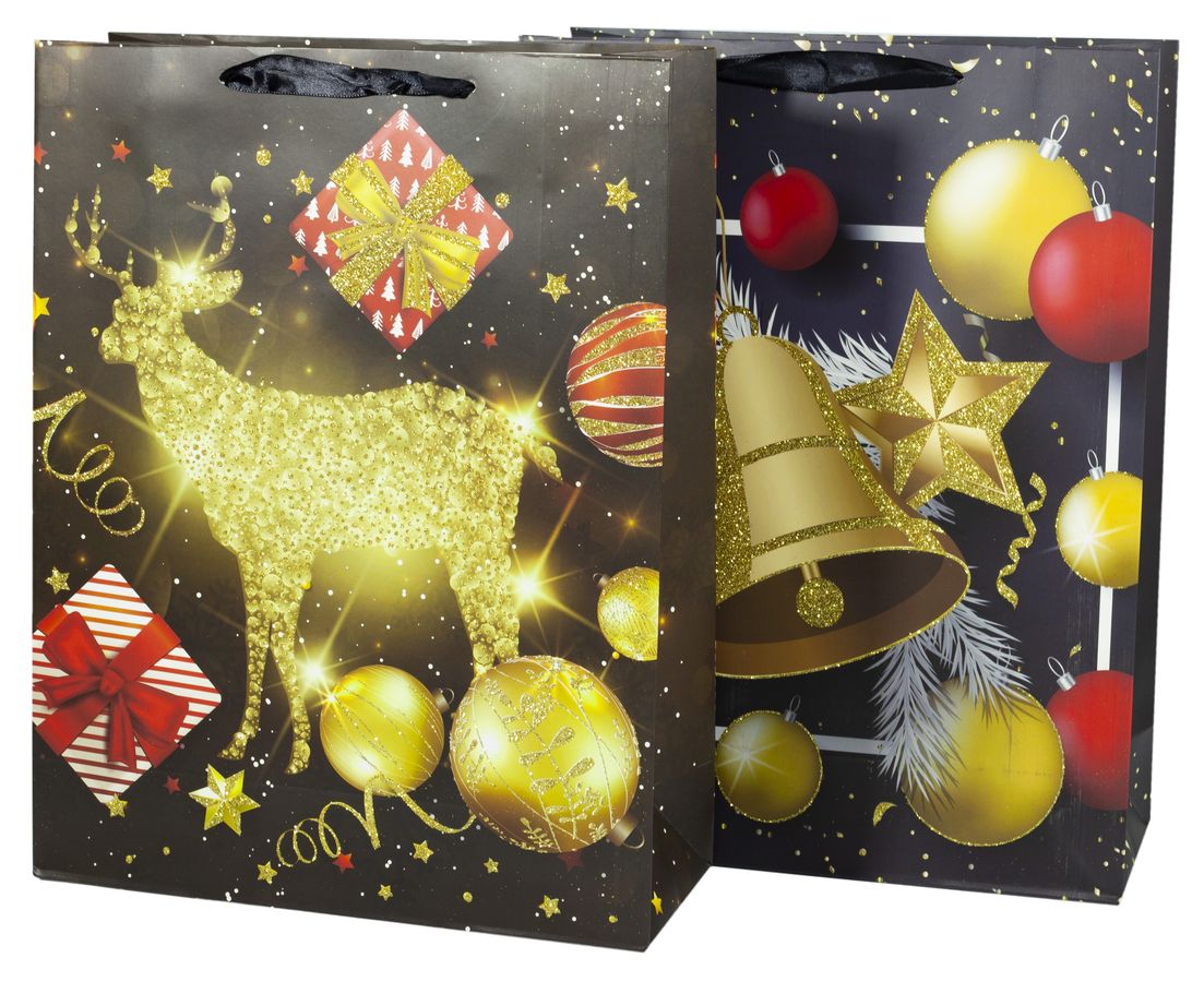 Пакет подарунковий 9504M,  новорічний з глітером, 26*32*10cm (9504M)