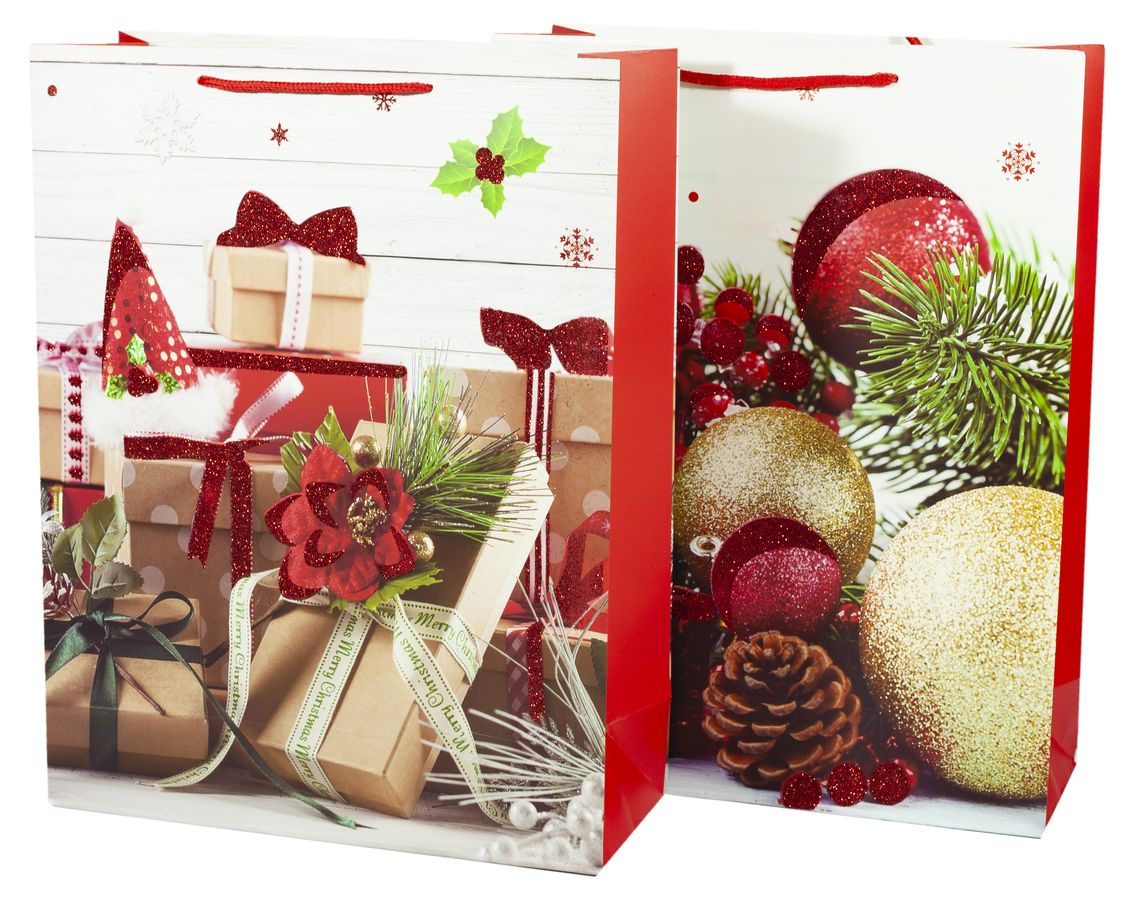 Подарочные пакеты новогодние 26*32*10cm с глиттером, Unison, 5173M (5173M)