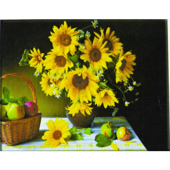 Алмазна мозаїка за номерами 30*40см "Жовті квіти та кошик з яблуками" у рулоні (71032 GB)
