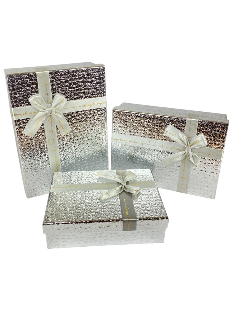 Набір коробок 3 шт прямокутні, 29 х 21 х 10см  Крокодил (10235-silver)