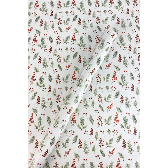 Крафт папір подарунковий новорічний "Гілки на білому", 0,68х8м (Пт-І-234)
