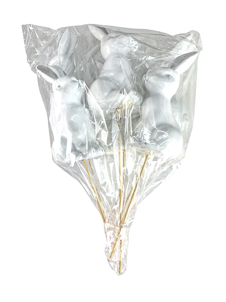 Набір білих великодніх кроликів  см -6шт на паличці (L00165)