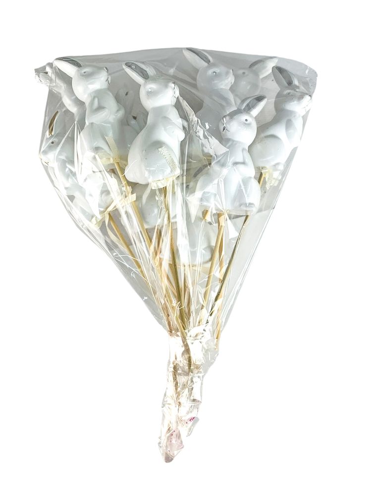 Набір білих великодніх кроликів 8 х 4см -6шт на паличці (L00167)