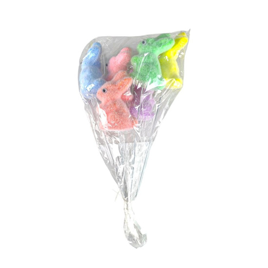 Набір кольорових оксамитових великодніх кроликів  см -6шт на паличці (L00176)