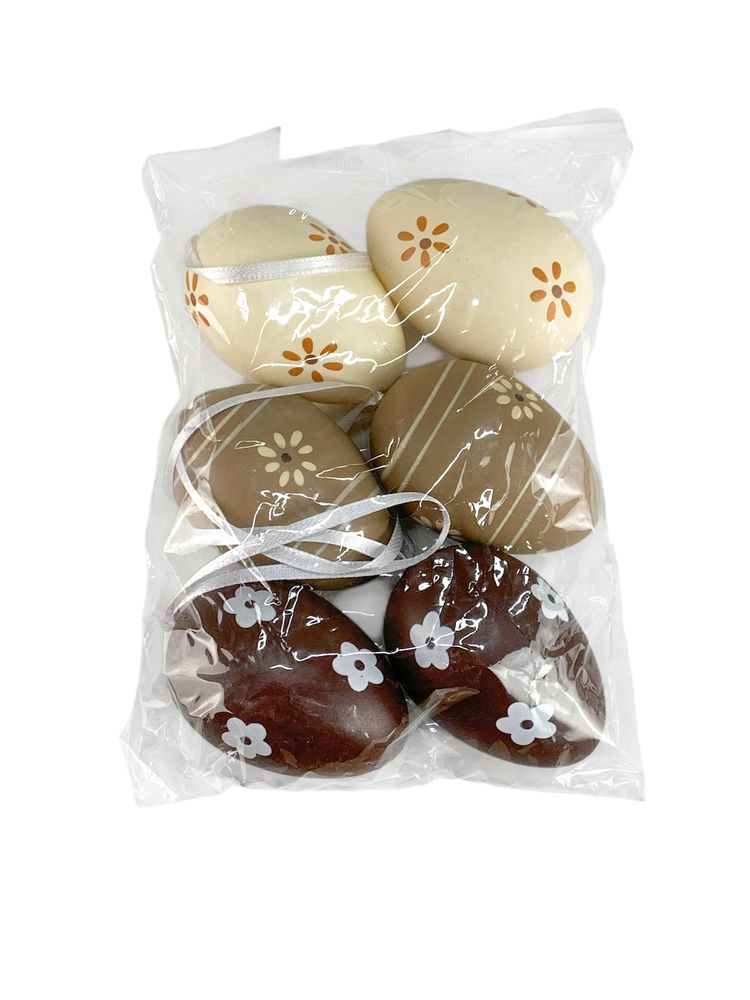 Набір пасхальних яєць з квітковим та лінійним візерунком у натуральних відтінках, 6шт (L00185)