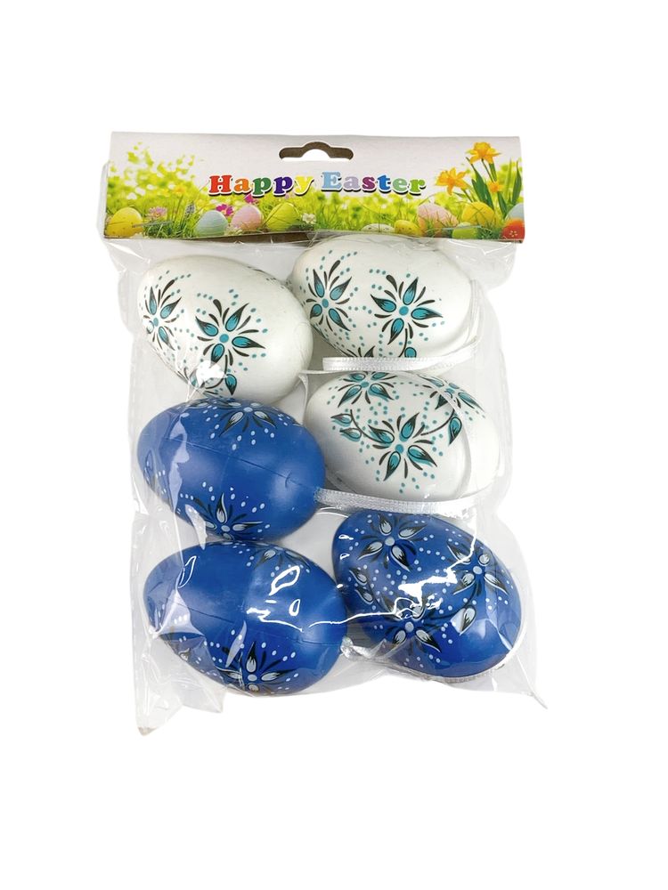 Набір пасхальних яєць білі та сині з традиційними візерунками, 6шт (L00186)