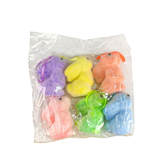 Набір кольрових оксамитових великодніх кроликів   см -6шт з петелькою (L00192)