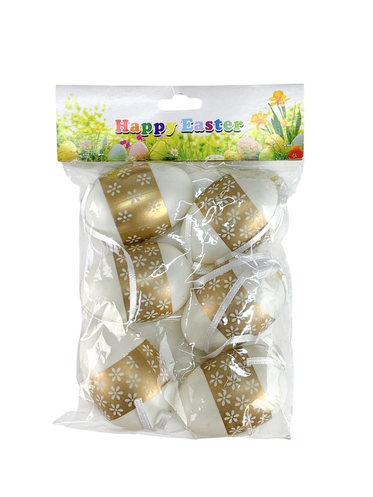 Набір пасхальних яєць з золотим орнаментом, 6шт (L00193)