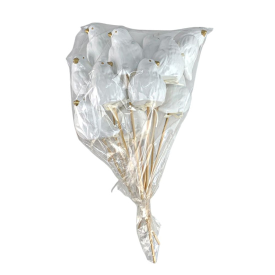 Набір білих великодніх птахів  см -12шт на паличці (L00211)