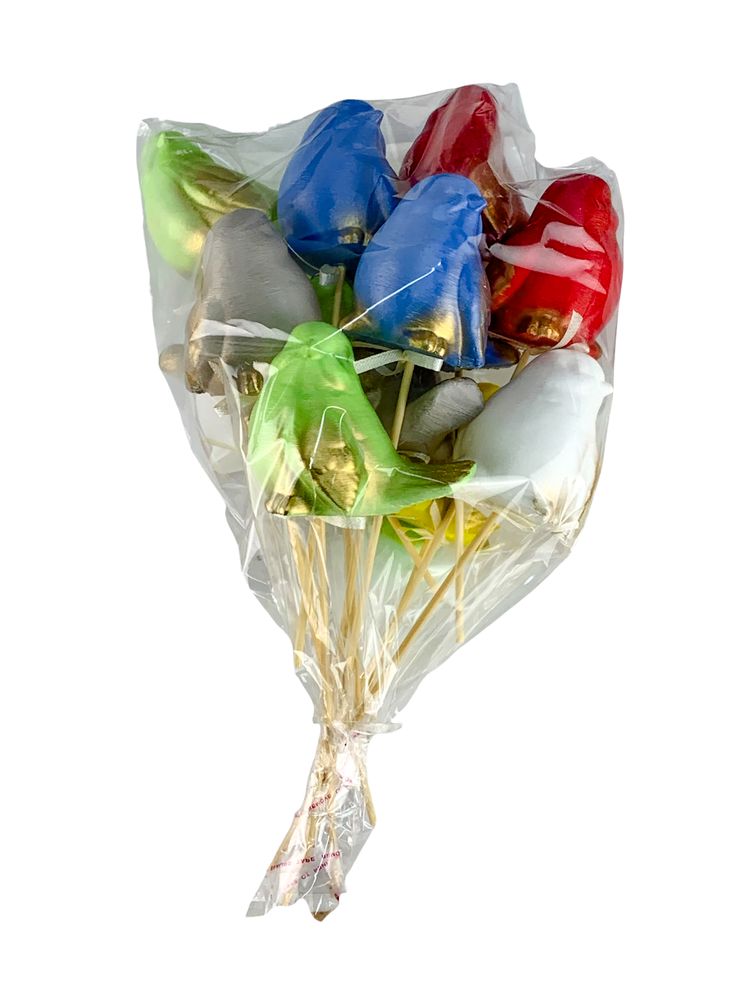 Набір кольрових великодніх птахів з золотом  см -12шт на паличці (L00212)