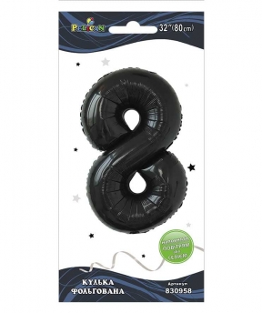 Цифра фольгированная  "8" черная 32"(80cm) Pelican (830958)