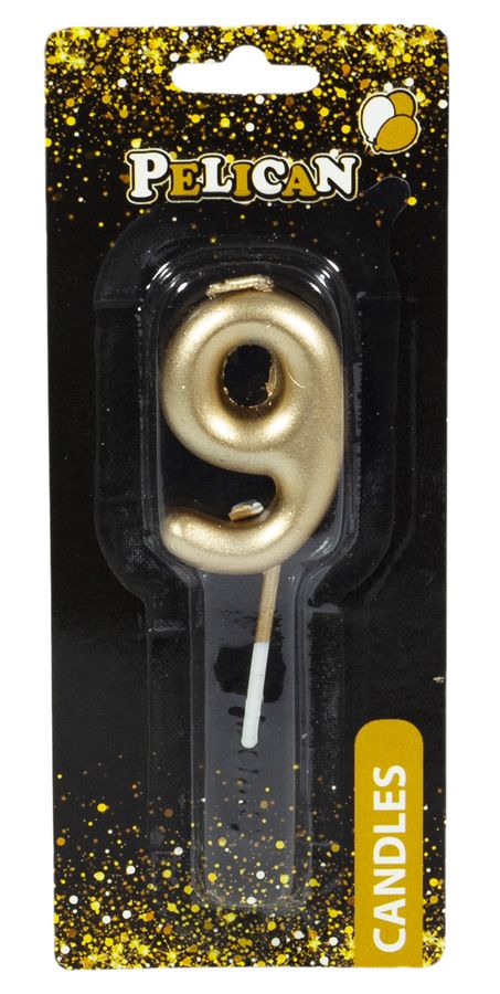 Свеча для торта Pelican, "9" ЗОЛОТО 4,5см Золотой Pelican (864519)