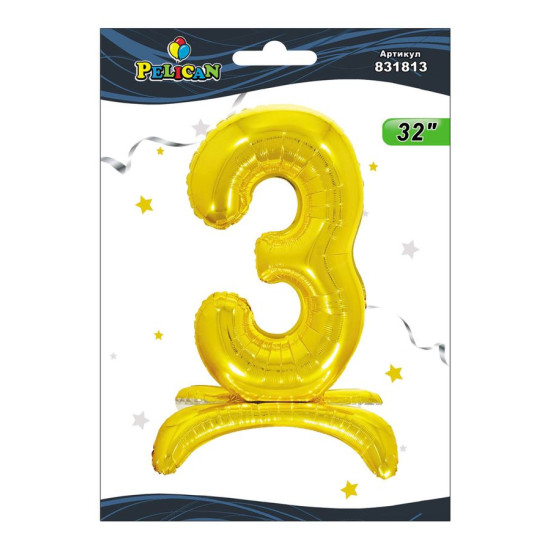 Цифра фольгированная на подставке Pelican "3" ЗОЛОТО 80см Золотой Pelican (831813)