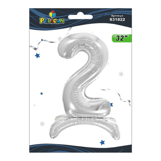 Цифра фольгированная на подставке Pelican "2" СЕРЕБРО 80см Серебряный Pelican (831822)