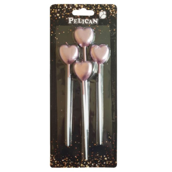 Набор свечей для торта  "СЕРДЕЧКО на палочке", розовое золото, 4шт/уп Розовый Pelican (868603)