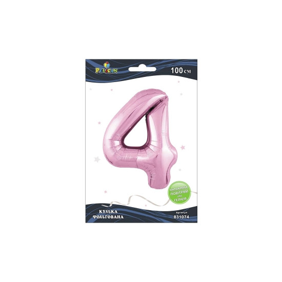 Цифра фольгированная Pelican, "4" РОЗОВАЯ 100см Розовый Pelican (831074)
