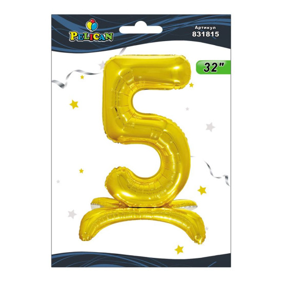 Цифра на подставке Pelican, "5" ЗОЛОТО 80см Золотой Pelican (831815)