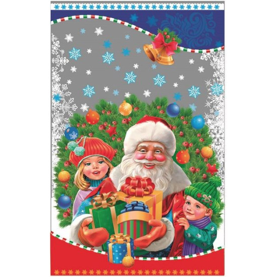 Пакет для новорічних подарунків целофановий прозорий + метал, з малюнком 20х35 см в пачці 100 шт (PP504)