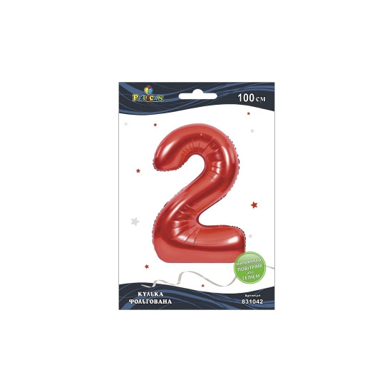 Цифра фольгированная Pelican, "2" КРАСНАЯ 100см Красный Pelican (831042)