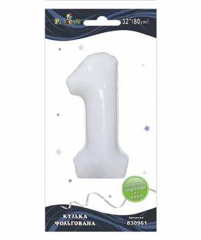Цифра фольгированная  "1" белая 32"(80cm) Pelican (830961)