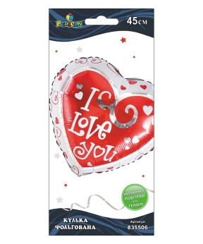 Шарик фольгированный Pelican, сердце бело красное I love you, 45см Разноцветный Pelican (835506)