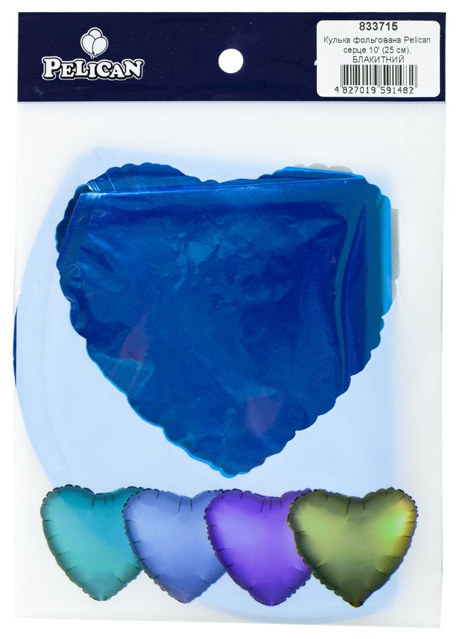 Шарик фольгированный PELICAN сердце 10' (25см), ГОЛУБОЙ, 5шт/уп Синий Pelican (833715)