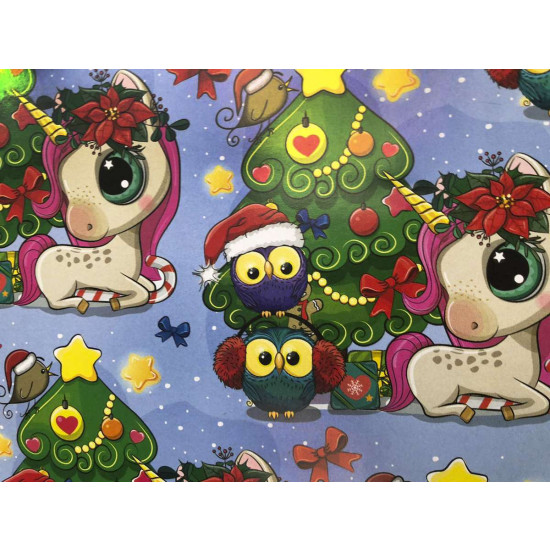 Папір подарунковий  крейдований новорічний 1000х700  -1 аркуш Різнокольоровий Unison (PVM 10070-1NY)