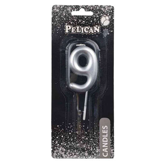 Свеча для торта Pelican "9" СЕРЕБРО 5 см Серебряный Pelican (865029)
