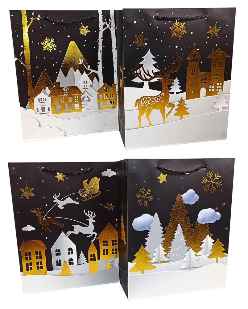 Пакет подарочный новогодний , 18 х 23 х 10cm 4 дизайна (6028S(2628))