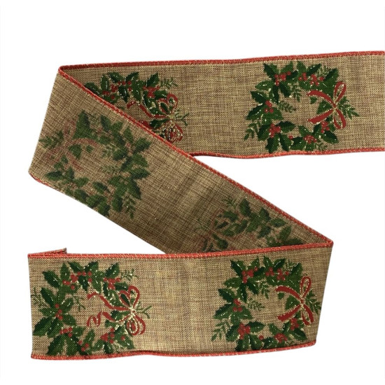 Стрічка з мішковини новорічна  63мм , 10 ярд (D30251-24)