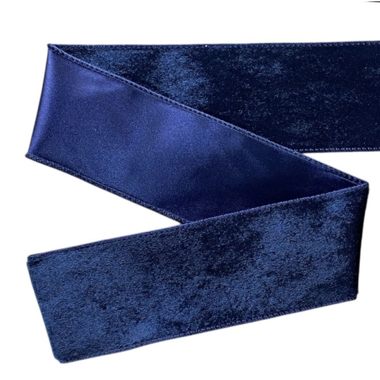 Лента бархатная новогодняя  63мм , синяя 10 ярд (D30253 blue)